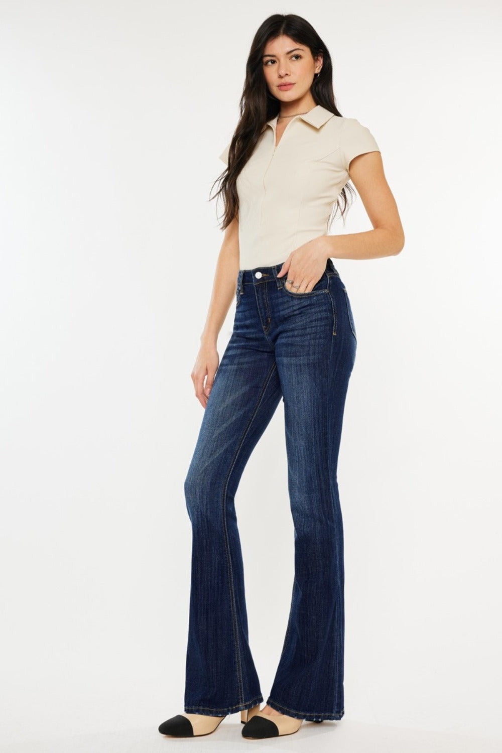 Kancan Full Size Mid Rise Slim Flare Jeans - Jeans - FITGGINS