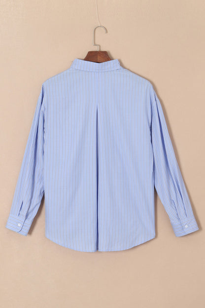 Striped Button Up Long Sleeve Shirt - Shirts - FITGGINS