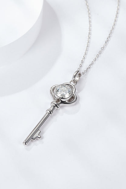 925 Sterling Silver 1 Carat Moissanite Key Pendant Necklace - Necklaces - FITGGINS