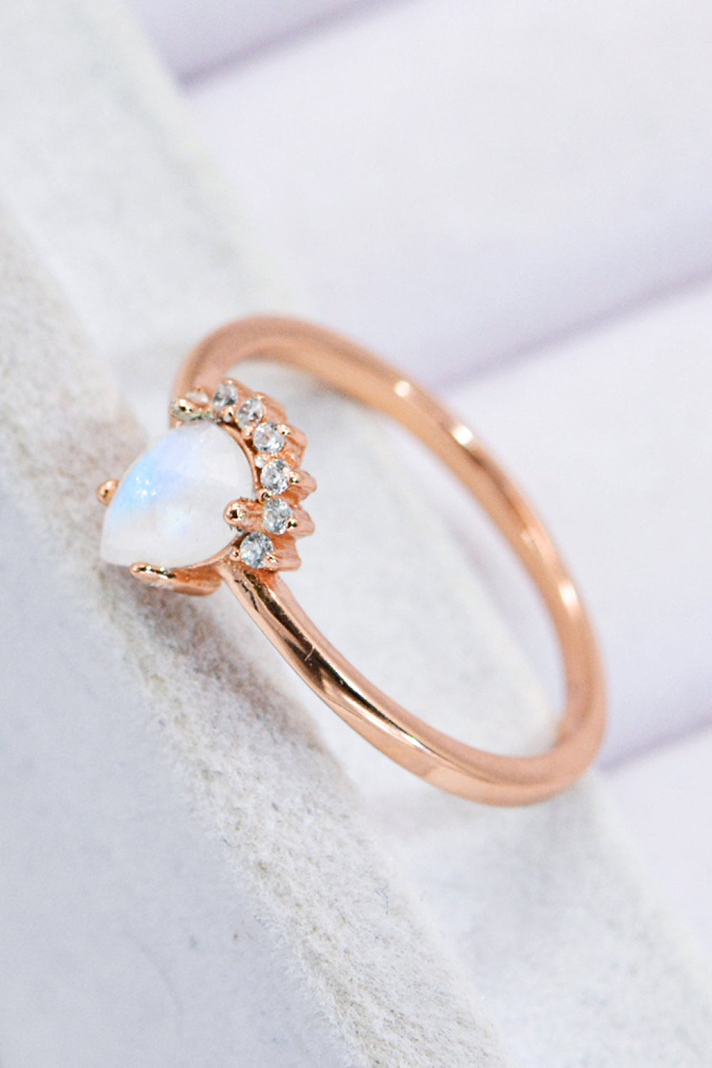 18K Rose Gold-Plated Pear Shape Natural Moonstone Ring - Rings - FITGGINS