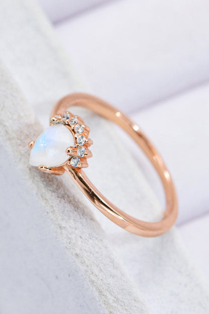 18K Rose Gold-Plated Pear Shape Natural Moonstone Ring - Rings - FITGGINS