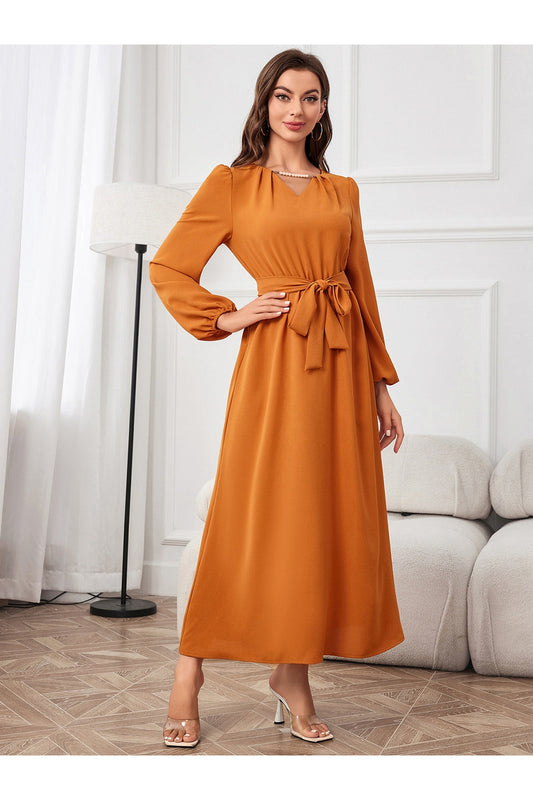 Tie Waist Puff Sleeve Maxi Dress - Casual & Maxi Dresses - FITGGINS