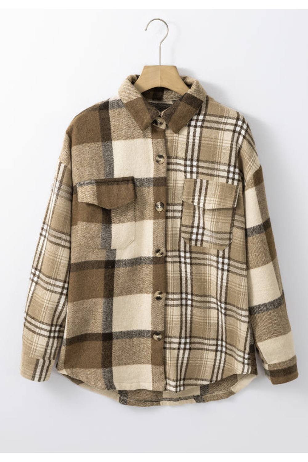 Plaid Button Up Flap Pocket Shacket - Jackets - FITGGINS