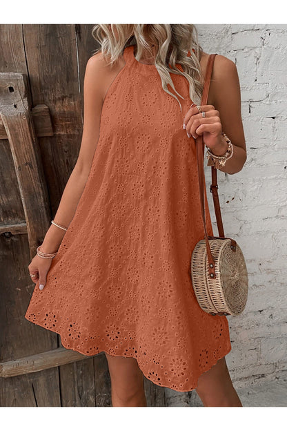 Eyelet Grecian Neck Mini Dress - Casual & Maxi Dresses - FITGGINS