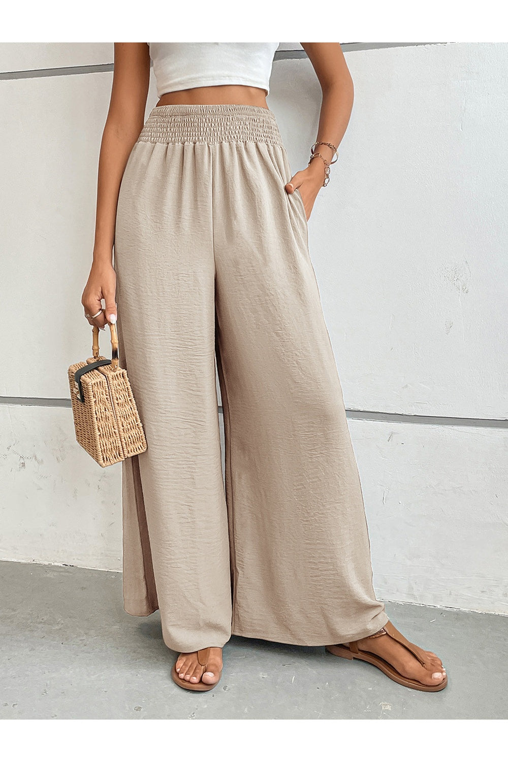 Perfee Wide Leg Pants with Pockets - Pants - FITGGINS