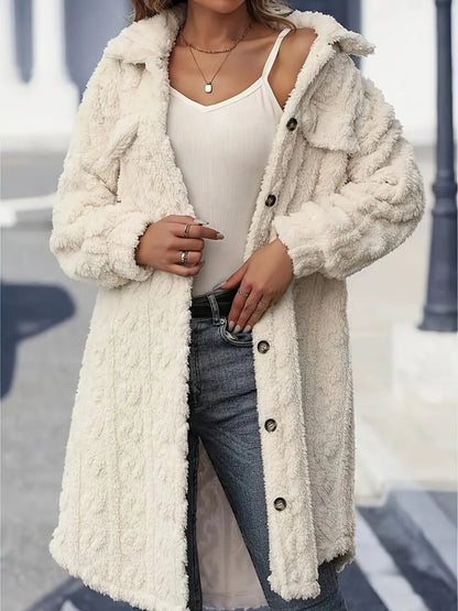 Fuzzy Button Up Long Sleeve Longline Coat Fitggins