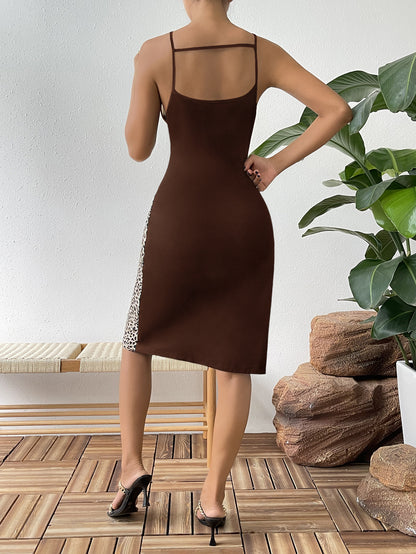 Ivy Lane Leopard Color Block Cutout Sleeveless Knee-Length Dress Fitggins