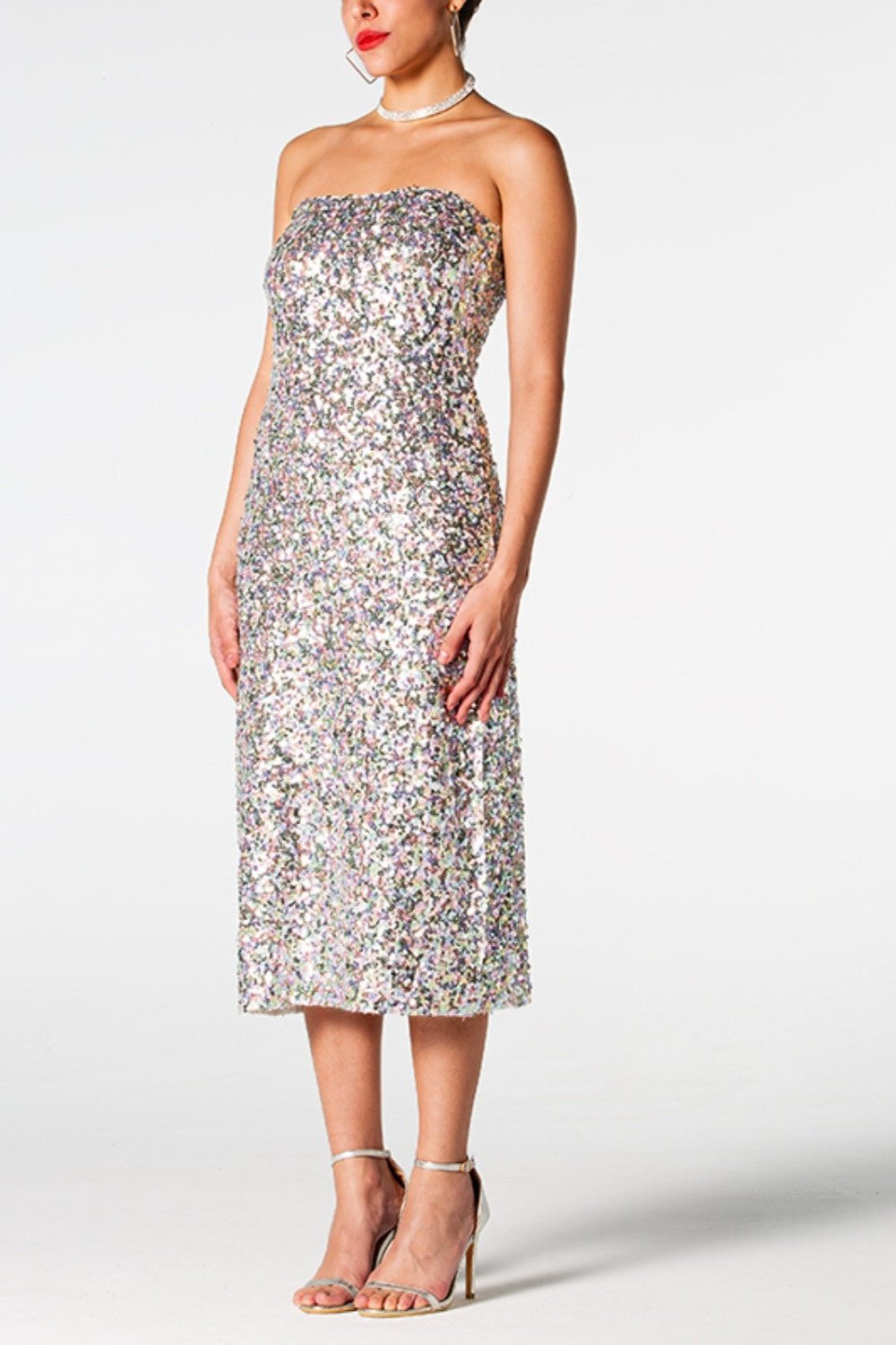 Sequin Straight Neck Midi Wrap Dress - Cocktail Dresses - FITGGINS