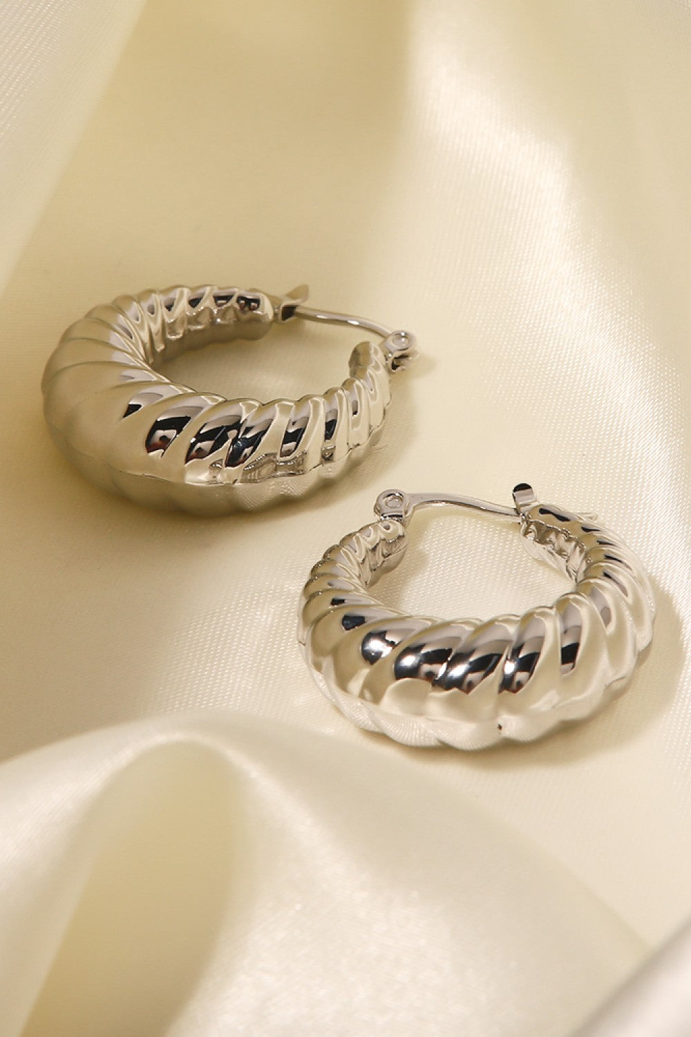 Textured Stainless Steel Hoop Earrings - Earrings - FITGGINS