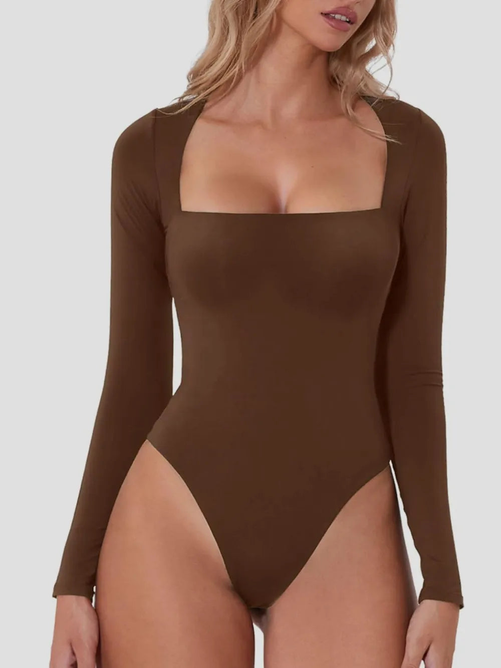 Square Neck Long Sleeve Bodysuit Fitggins