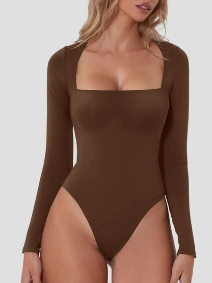 Square Neck Long Sleeve Bodysuit Fitggins