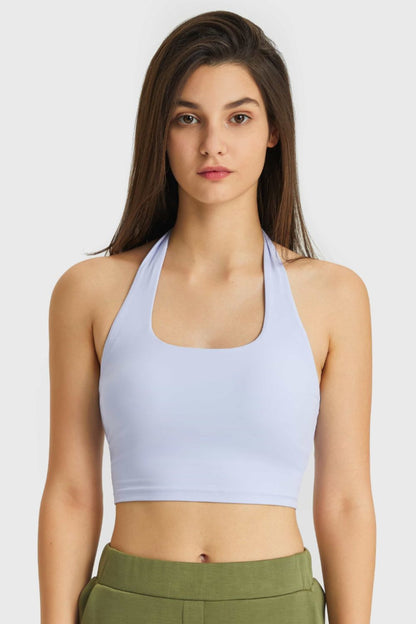 Millennia Breathable Halter Neck Sports Bra Blue Fitggins