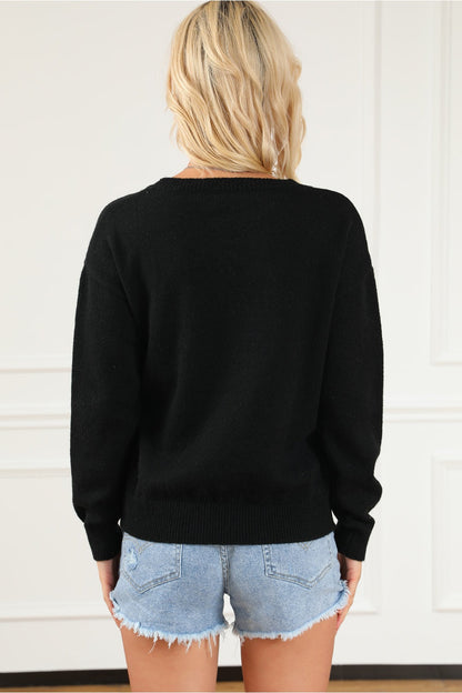 Round Neck Long Sleeve Sweater - Pullover Sweaters - FITGGINS