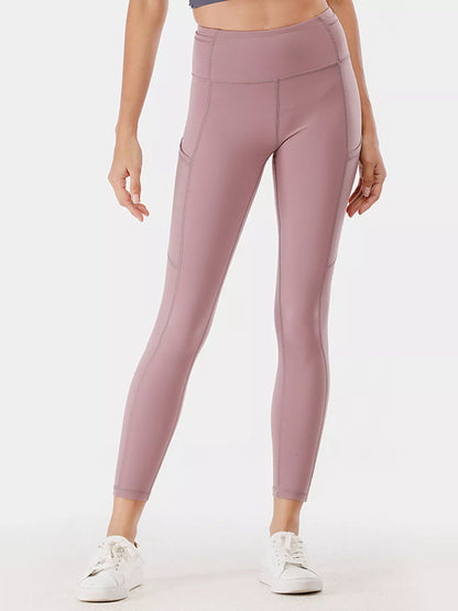Full Size High-Waisted Active Leggings with Pockets Plus Size Dusty Pink Fitggins