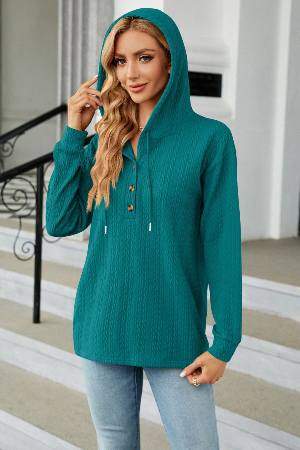 Cable-Knit Long Sleeve Hoodie Fitggins