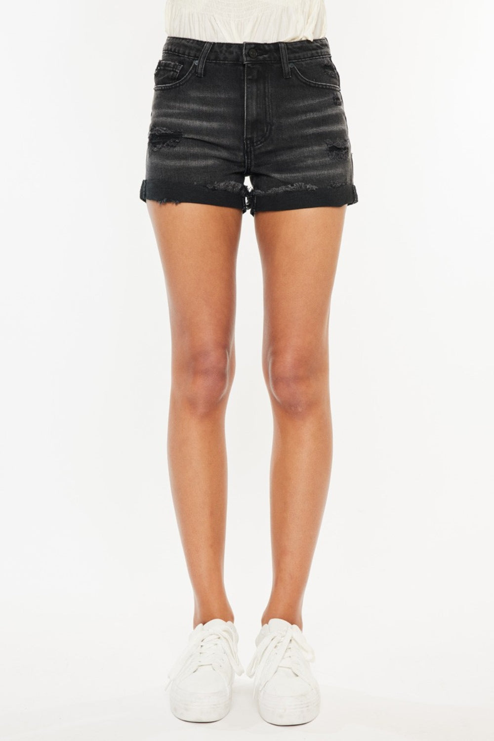 Kancan High Waist Distressed Denim Shorts - Denim Shorts - FITGGINS