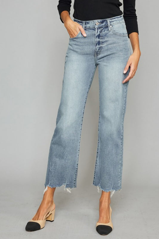 Kancan High Waist Raw Hem Cropped Wide Leg Jeans - Jeans - FITGGINS