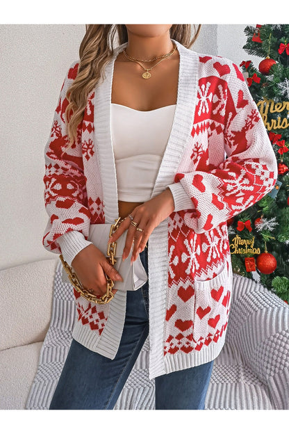 Pocketed Open Front Long Sleeve Cardigan - Cardigans - FITGGINS