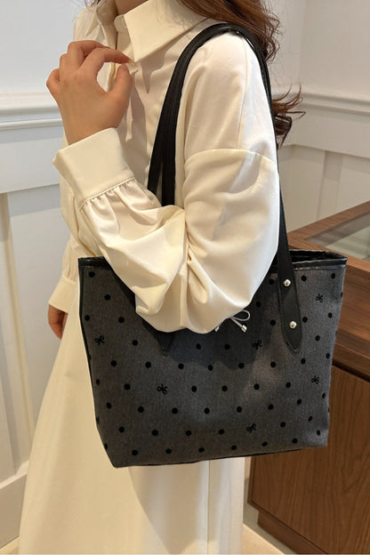 Bow Trim Polyester Tote Bag - Handbag - FITGGINS