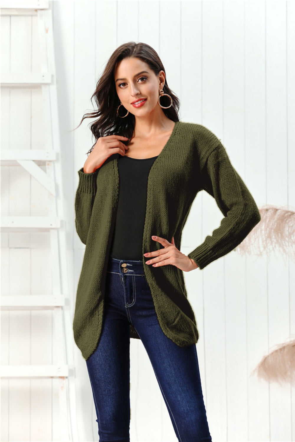 Open Front Long Sleeve Cardigan - Cardigans - FITGGINS