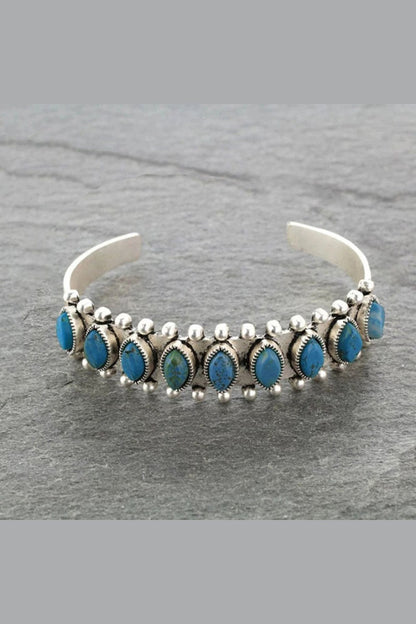 Artificial Turquoise Alloy Open Bracelet - Bracelets - FITGGINS