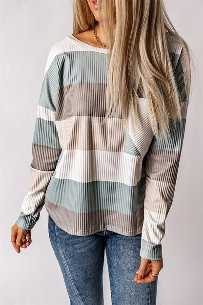 Wide Stripe Top with Pocket - Blouses - FITGGINS