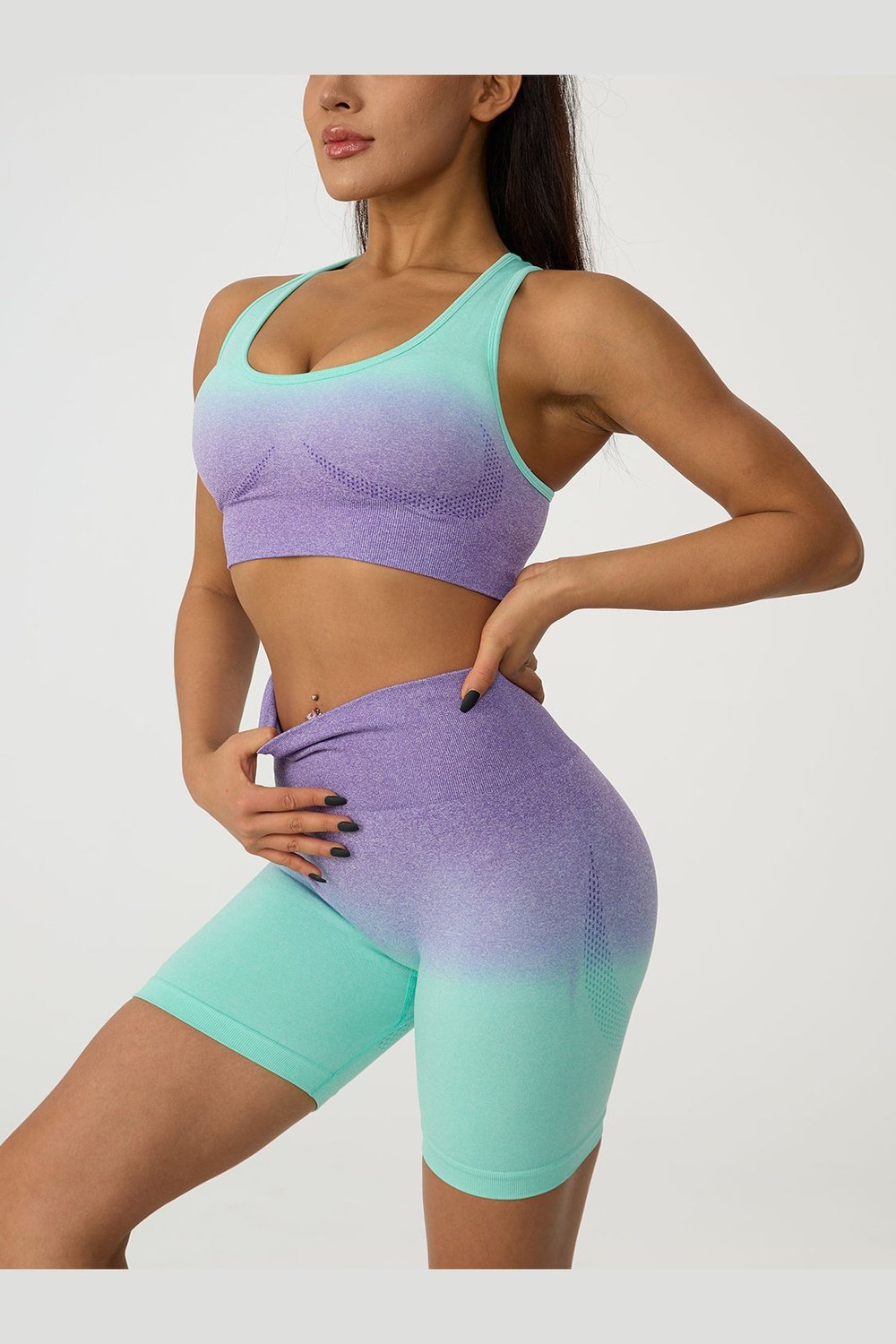 Gradient Scoop Neck Tank and High Waist Shorts Active Set - Active Set - FITGGINS