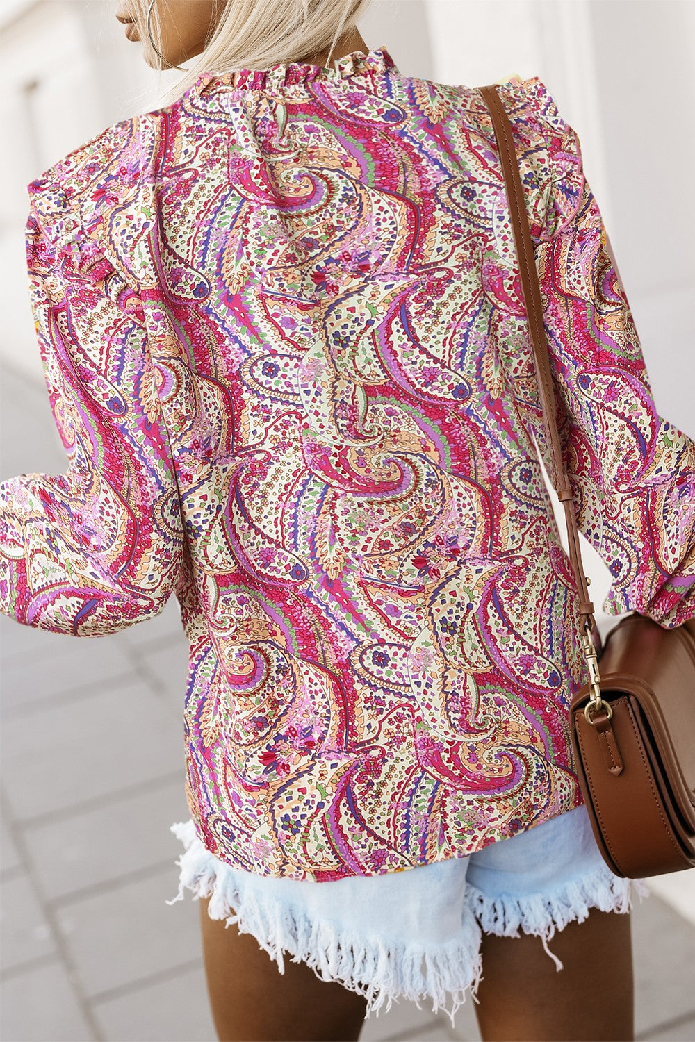 Printed Frill Flounce Sleeve Shirt - Shirts - FITGGINS