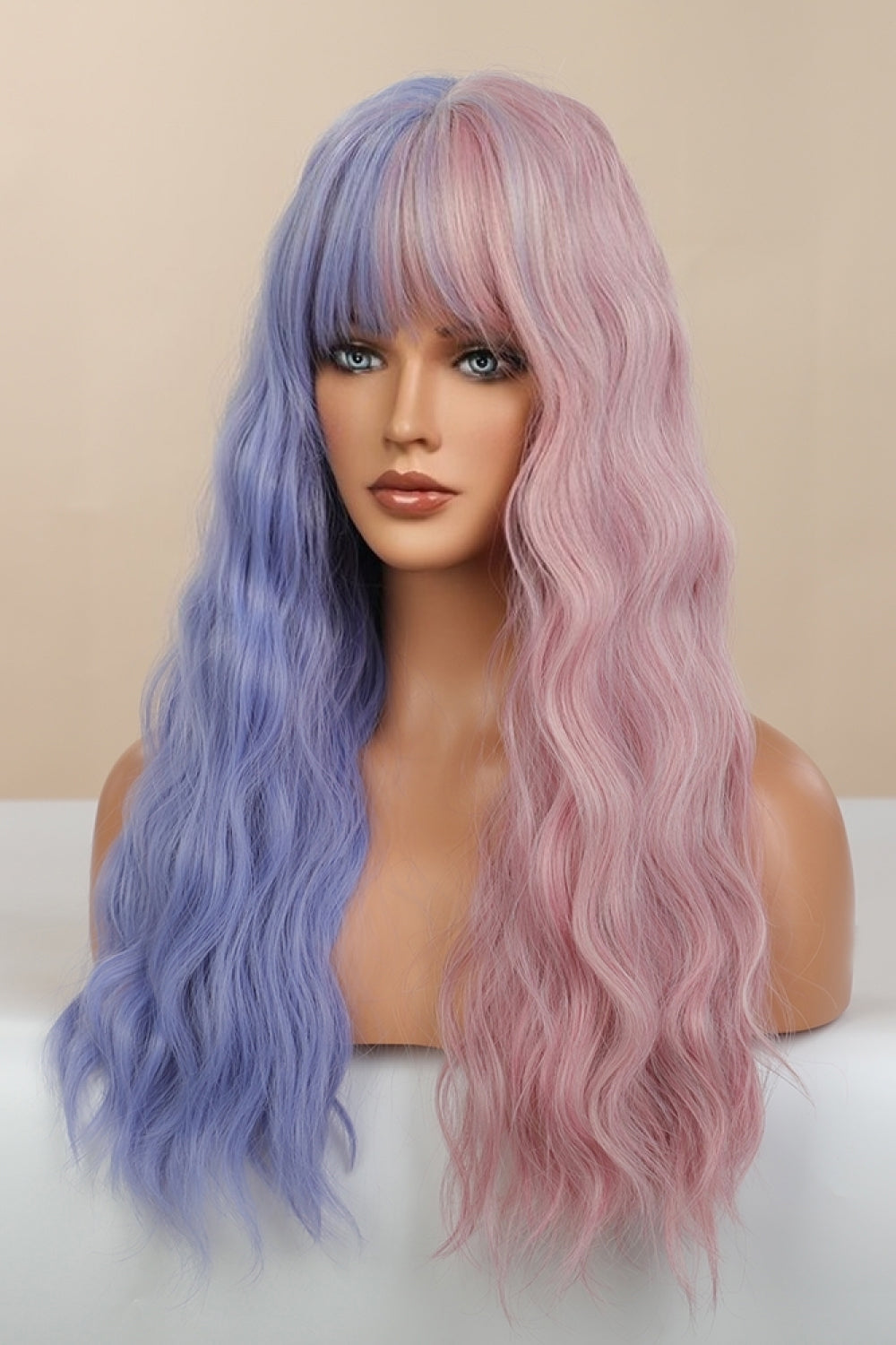 13*1" Full-Machine Wigs Synthetic Long Wave 26" in Blue/Pink Split Dye - Hair - FITGGINS