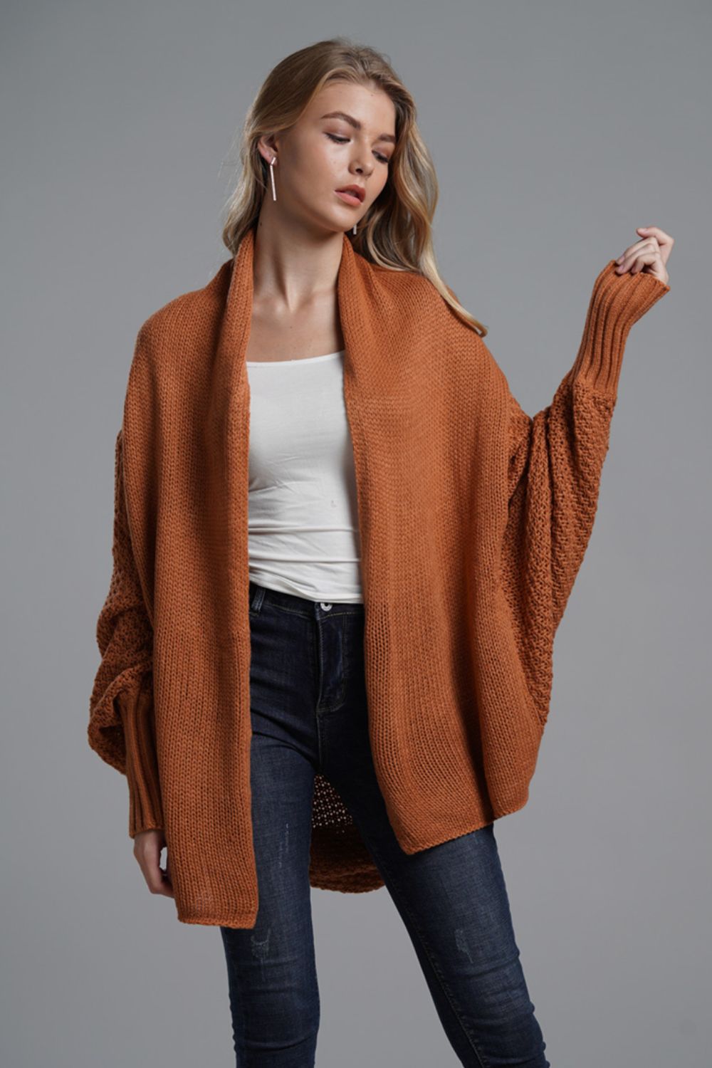 Open Front Batwing Sleeve Cardigan - Cardigans - FITGGINS