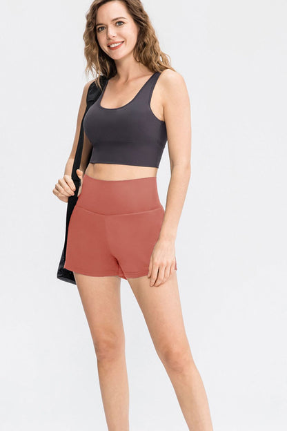 Wide Waistband Sports Shorts with Pockets - Short Leggings - FITGGINS