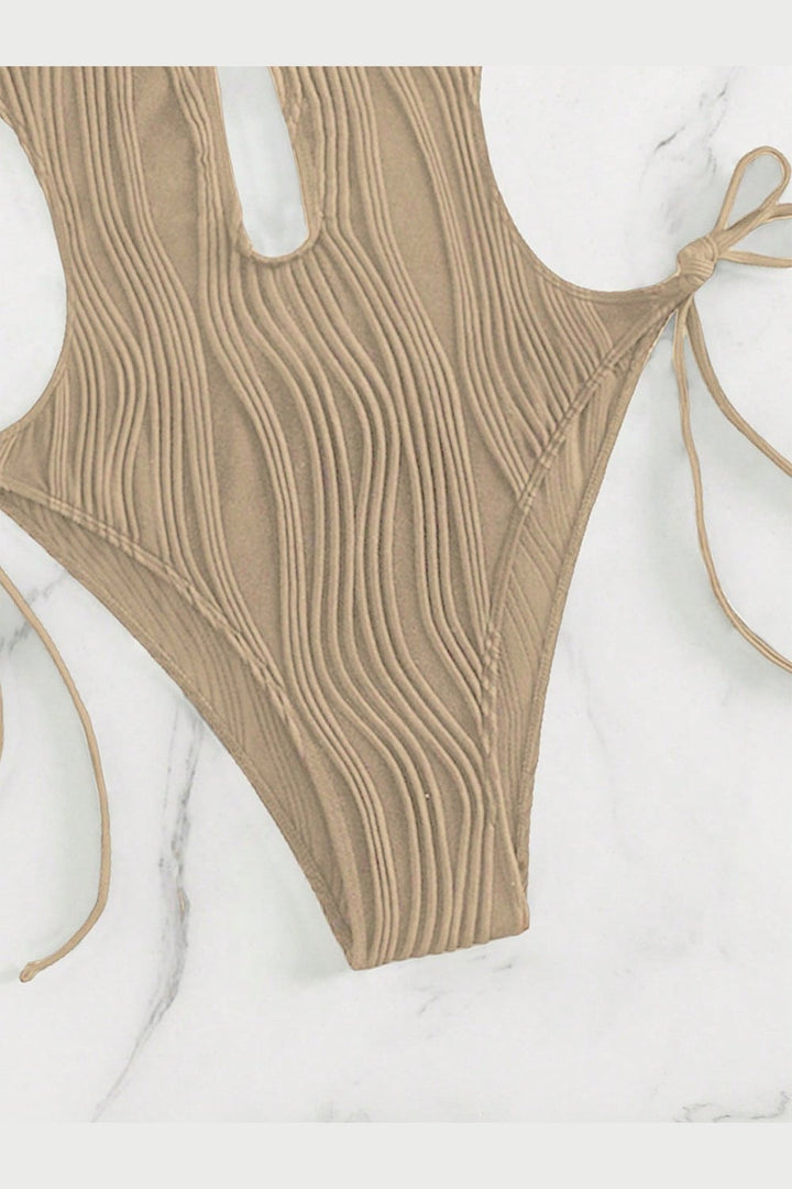 Textured Cutout Tied One-Piece Swimwear - Swimwear One-Pieces - FITGGINS