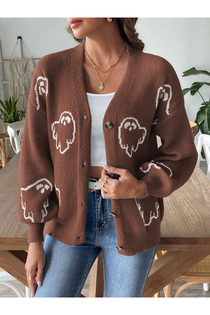 V-Neck Dropped Shoulder Cardigan - Cardigans - FITGGINS