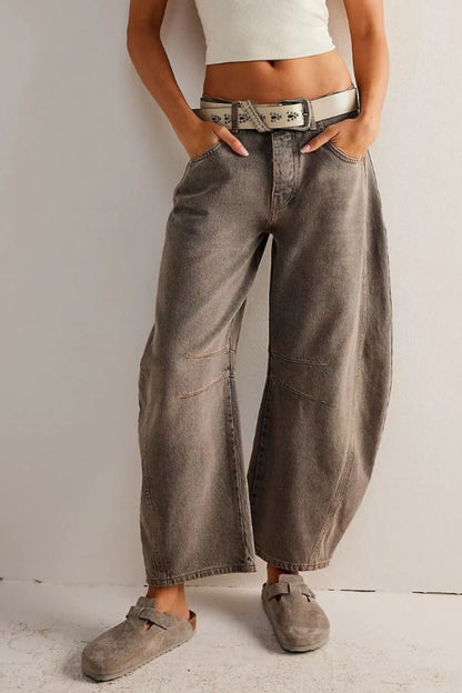 Wide Leg Jeans with Pockets Taupe Fitggins