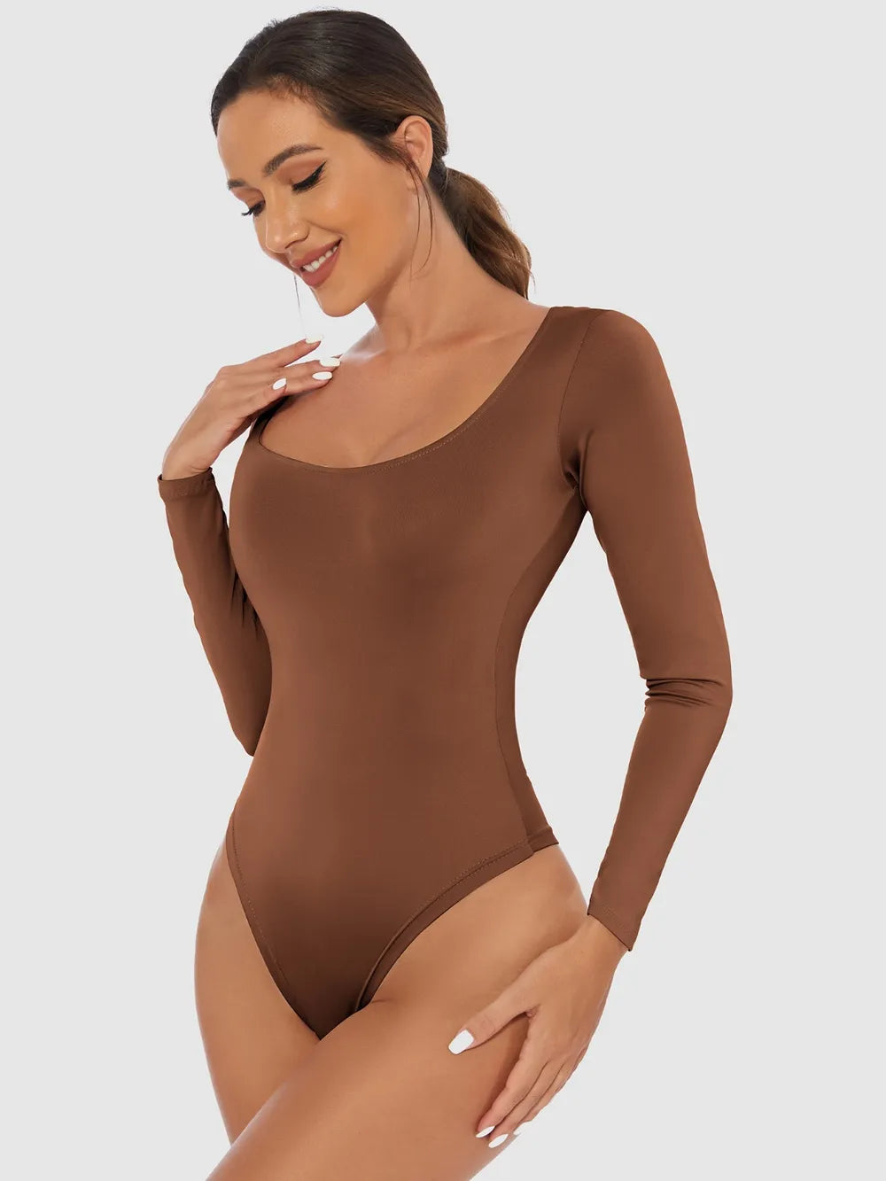 Full Size Scoop Neck Long Sleeve Bodysuit Fitggins