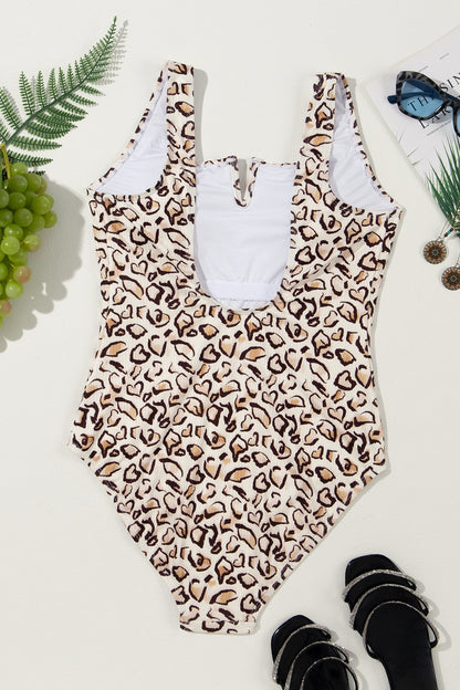 Full Size Leopard Wide Strap One-Piece Swimwear - Swimwear One-Pieces - FITGGINS