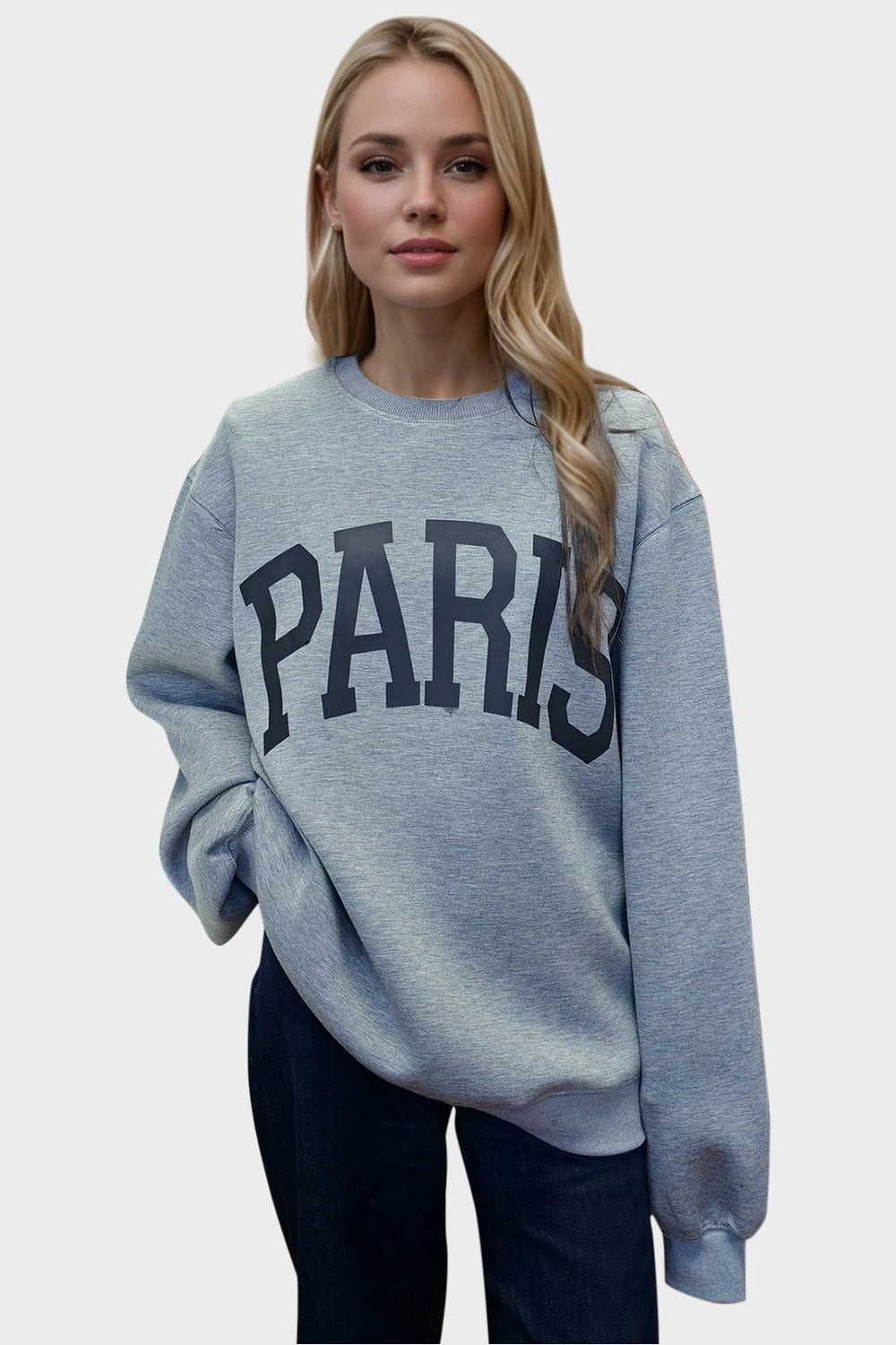 Basic Bae PARIS Round Neck Long Sleeve Air Scuba Sweatshirt - Sweatshirts & Hoodies - FITGGINS