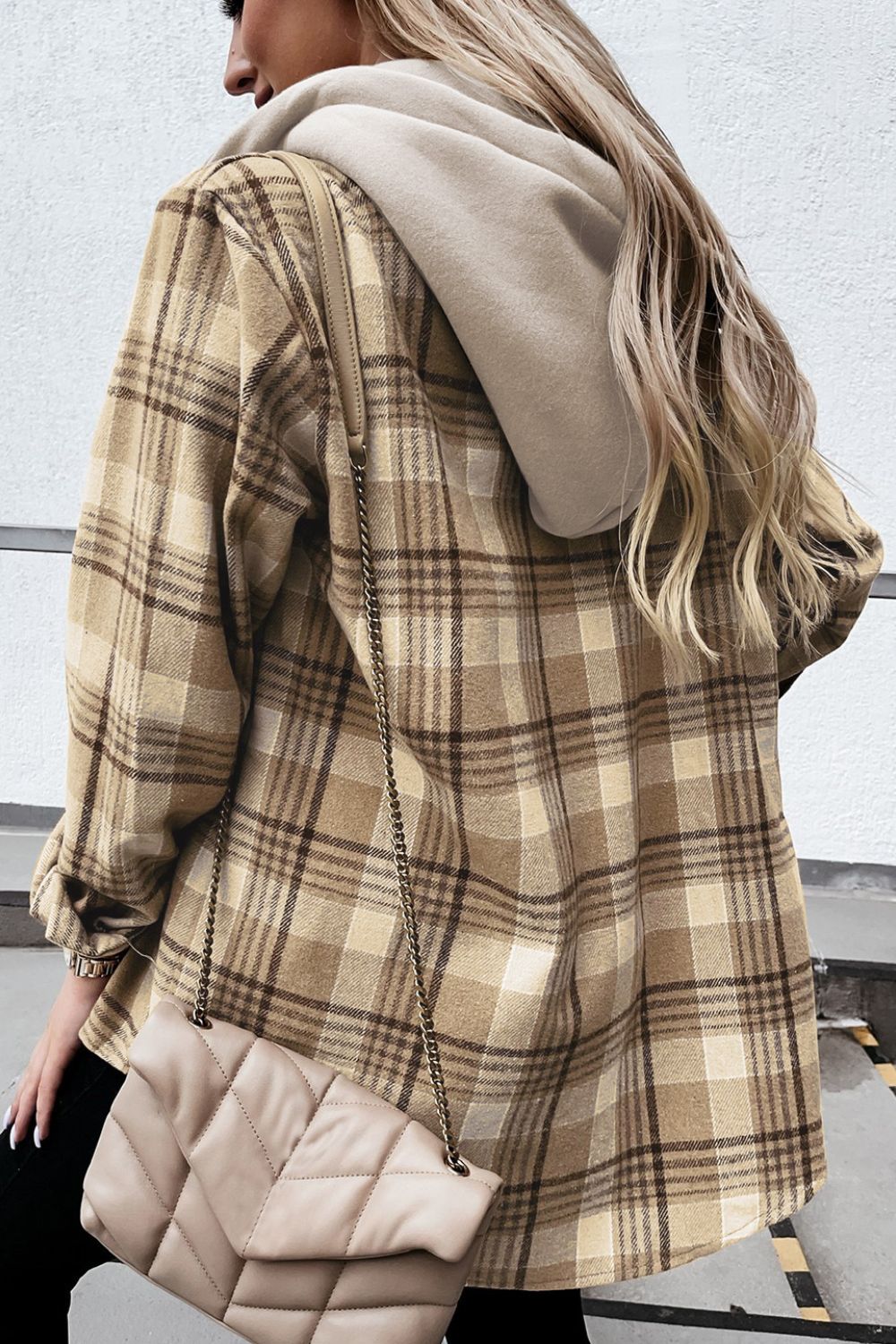 Plaid Button Up Long Sleeve Hooded Jacket - Jackets - FITGGINS