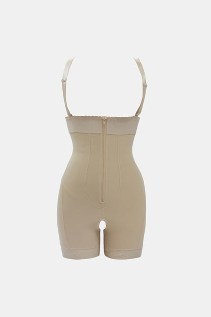 Full Size Zip Up Under-Bust Shaping Bodysuit Tan Fitggins