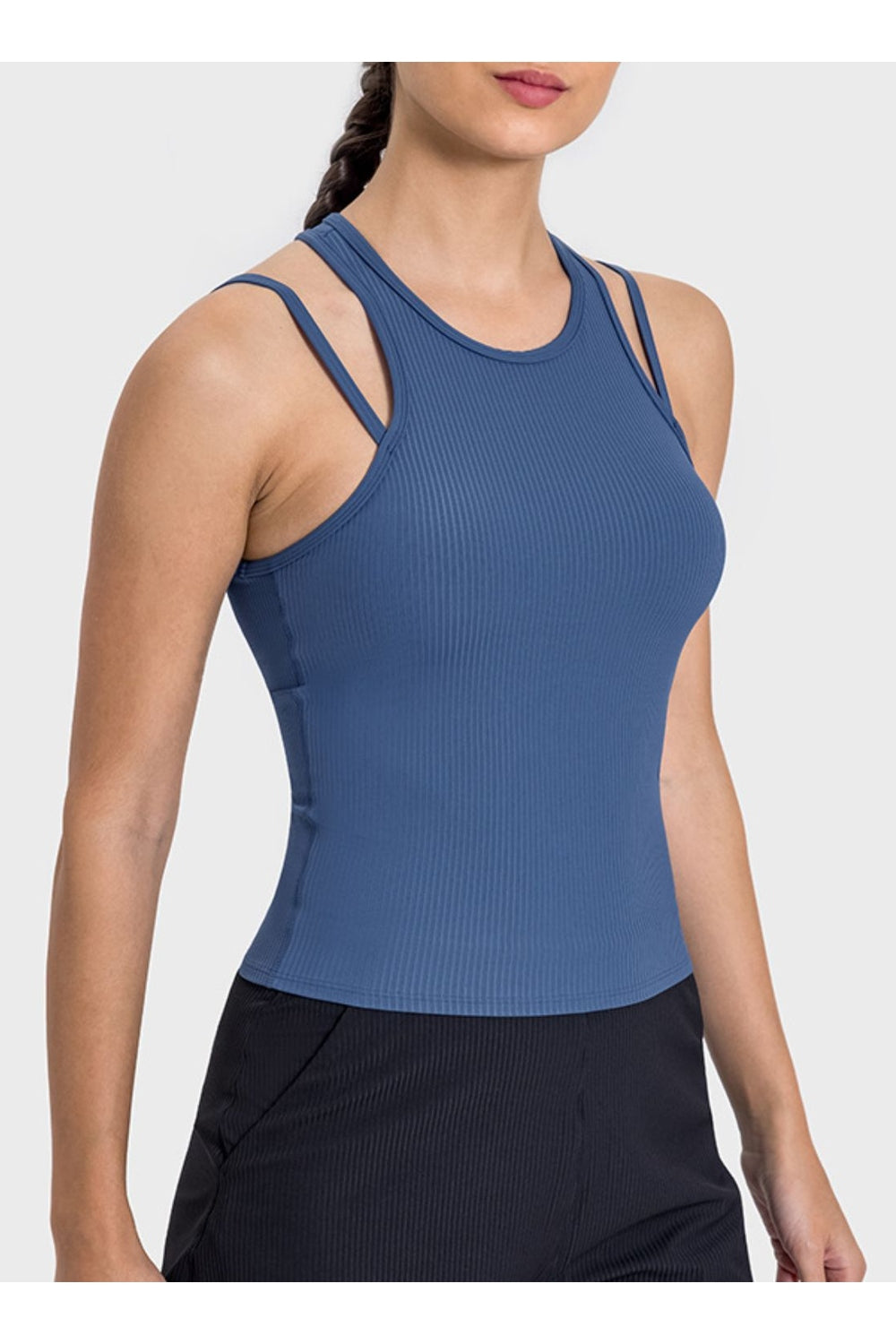 Millennia Cutout Round Neck Racerback Active Tank - Crop Tops & Tank Tops - FITGGINS