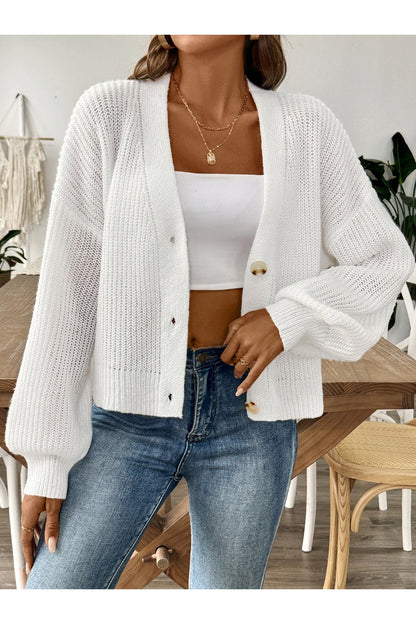 V-Neck Button Up Long Sleeve Cardigan - Cardigans - FITGGINS