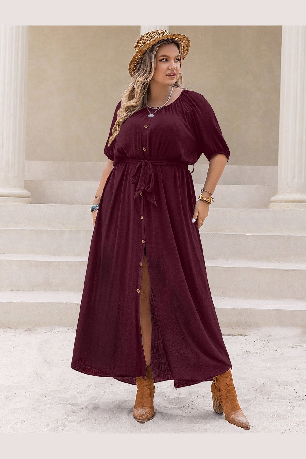 Plus Size Round Neck Half Sleeve Dress - Casual & Maxi Dresses - FITGGINS