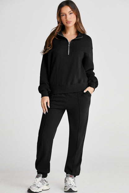 Half Zip Long Sleeve Top and Joggers Active Set - Active Set - FITGGINS