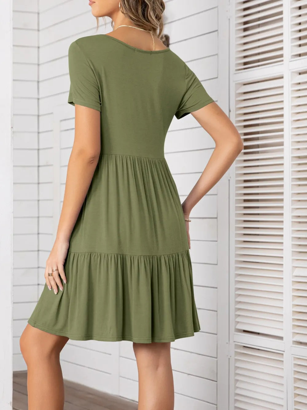 Round Neck Short Sleeve Mini Tee Dress Fitggins