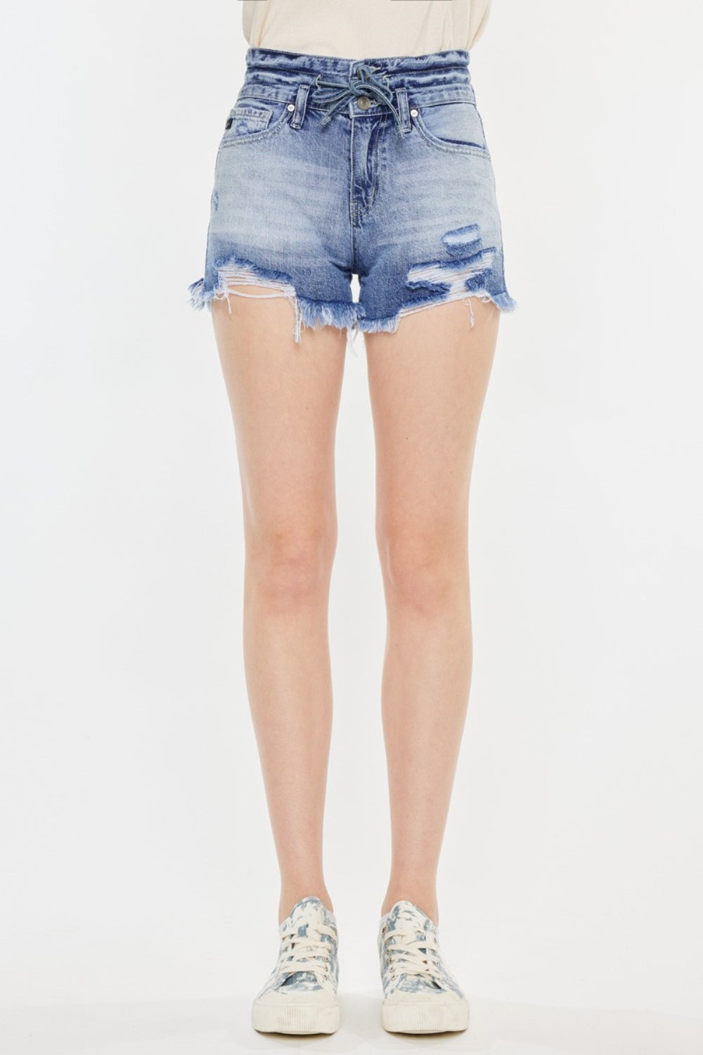 Kancan High Rise Frayed Hem Denim Shorts - Denim Shorts - FITGGINS