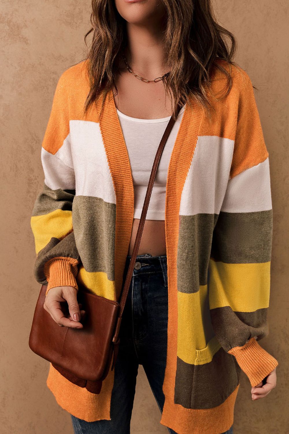 Open Front Color Block Cardigan - Cardigans - FITGGINS