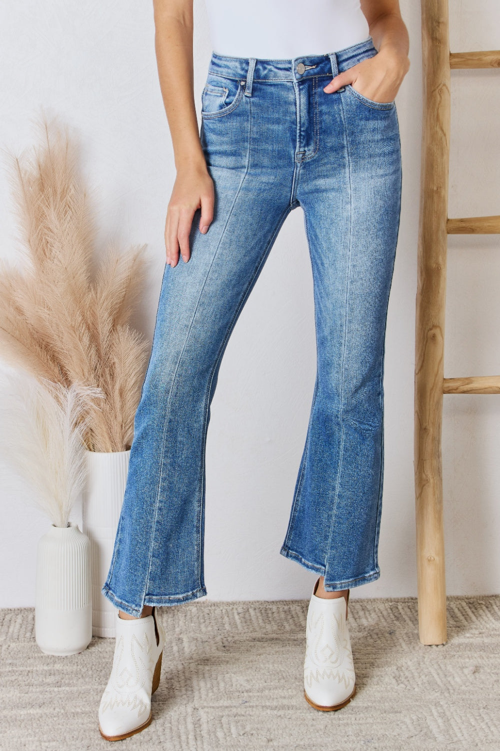 RISEN Full Size High Rise Ankle Flare Jeans - Jeans - FITGGINS