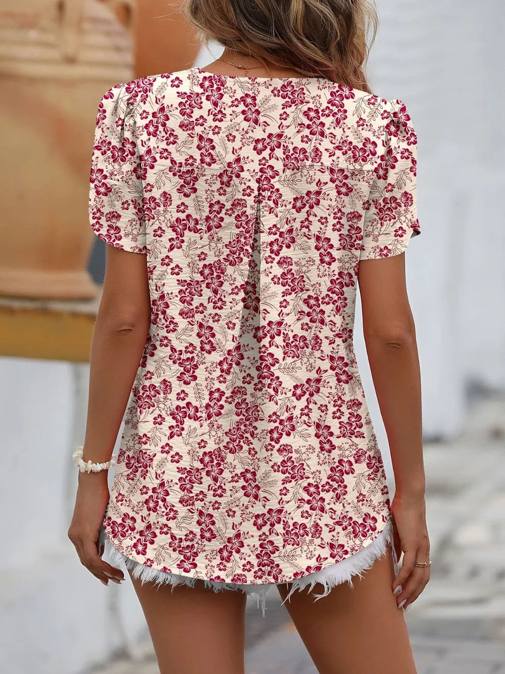 Mandy Ruched V-Neck Petal Sleeve Top Fitggins