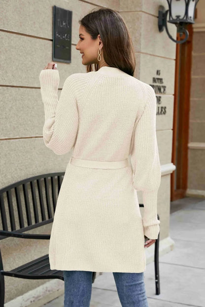 Open Front Lantern Sleeve Cardigan Fitggins