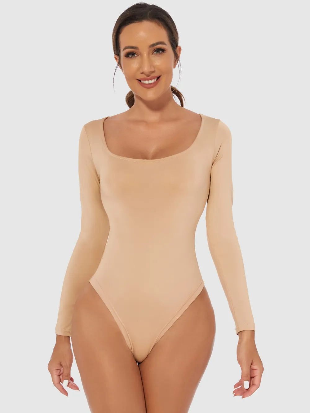 Full Size Scoop Neck Long Sleeve Bodysuit Fitggins